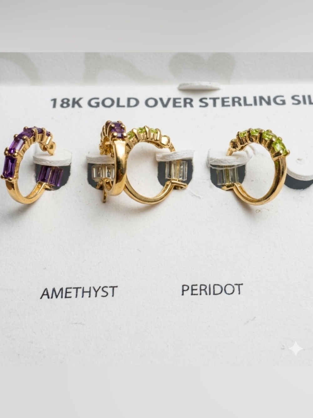 Extra Small Multi-Stone Hoop Earrings 18k Gold Over Sterling Silver - Gold Multi - Picture 6 of 6